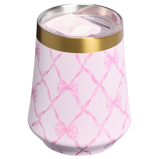 Vaso 11 oz Wine Tumbler LoveShackFancy en Baby Bow Pink Peppermint "Pre-Venta"