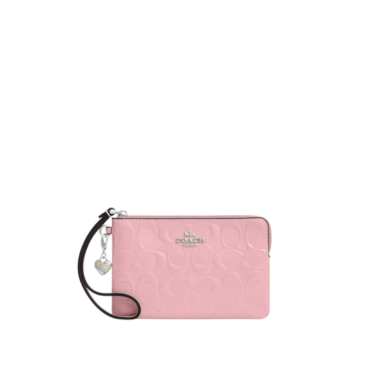 Coach San Valentin Corner Zip Wristlet With Heart Charm