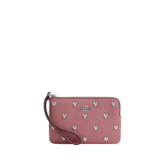 Coach San Valentin Corner Zip Wristlet Heart Rivets