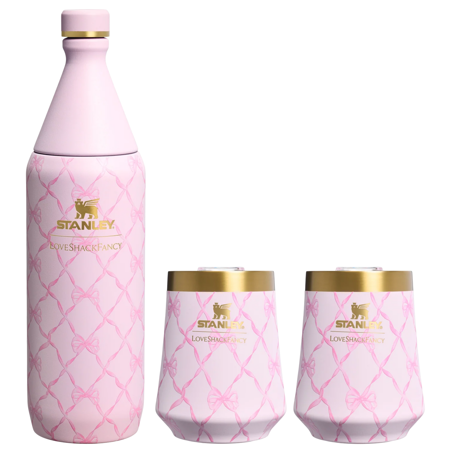 Set 3 piezas LoveShackFancy Holiday Reserve All Day Wine Set en Baby Bow Pink Peppermint "Pre-Venta"