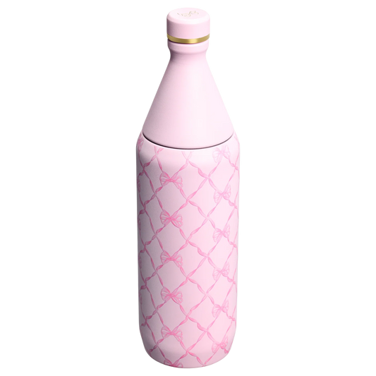 Termo 34 oz LoveShackFancy Holiday All Day Slim Bottle en Baby Bow Pink Peppermint PREVENTA
