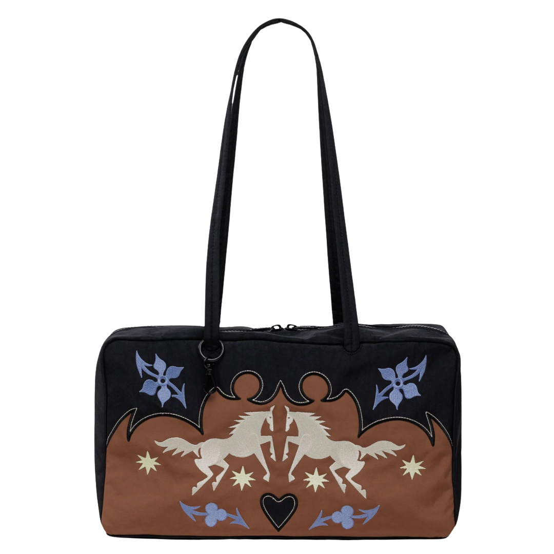 BAGGU Nylon Bowler Bag Western Appliqué Café "Pre-Venta"